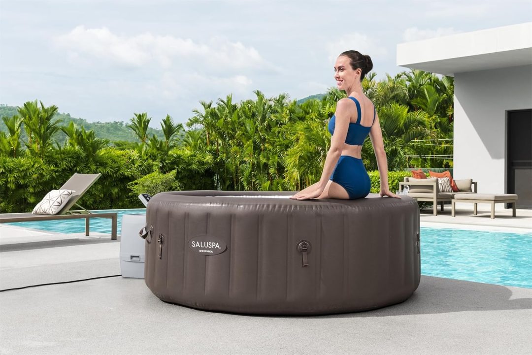 ZenVora 71 x 26-Inch Inflatable Hot Tub Spa for 2-4 Persons, Portable, with 2 Covers, Black
