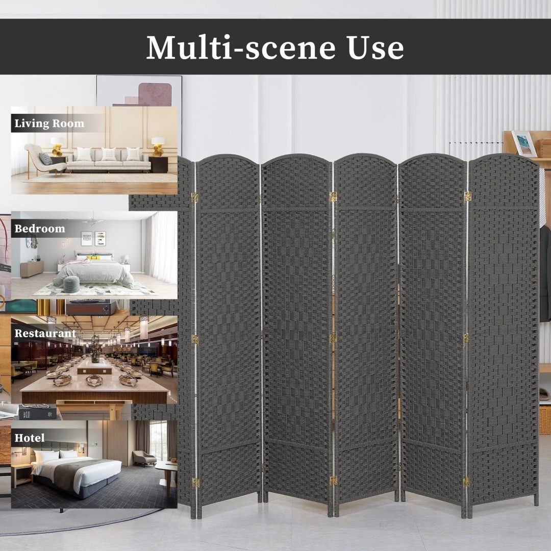 ZenVora 6 FT Tall Woven Fiber Room Divider, Freestanding Folding Privacy Screen