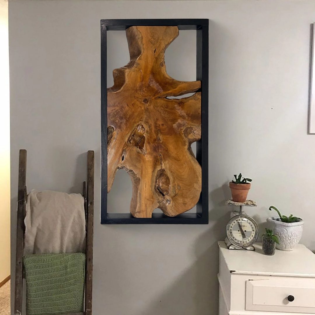 ZenVora Abstract Live Edge Teak Wood Wall Sculpture, Natural Wooden Wall Art Decor for Living Room and Home Decoration