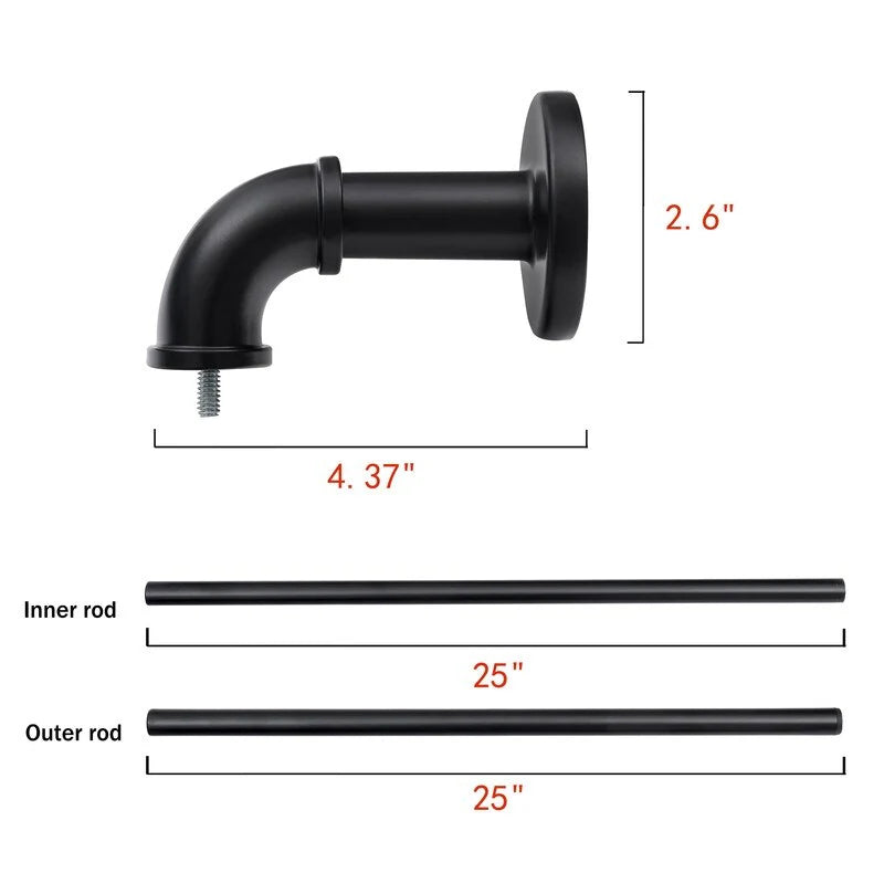 ZenVora 1 Inch Industrial Curtain Rods for Windows, Blackout Wrap-Around Rods, Rustic Matte Black