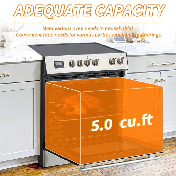 ZenVora 5.0 Cu. Ft. Freestanding Electric Range with Front Controls and 5 Cooktop Elements, Stainless Steel