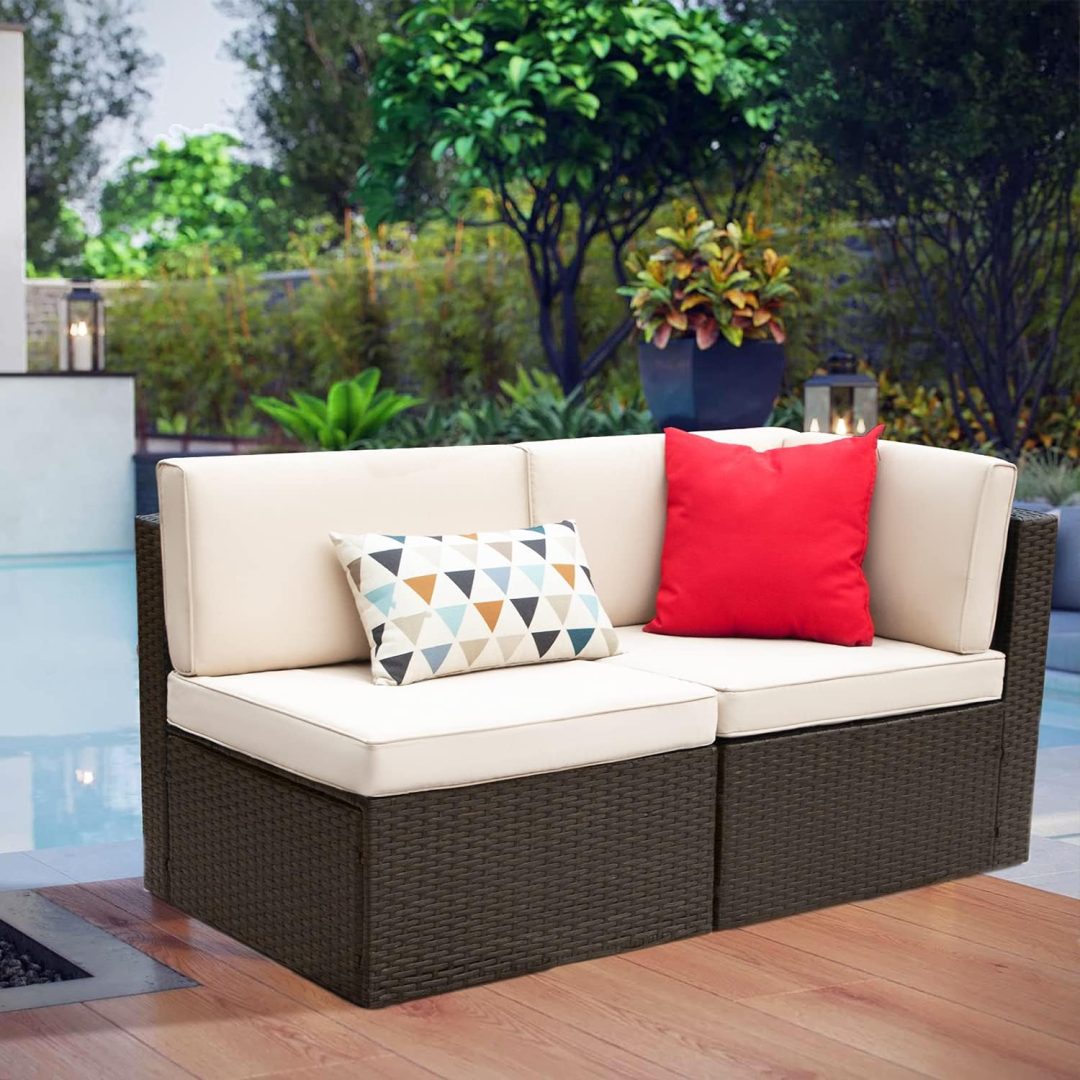 ZenVora 5-Piece All-Weather Patio Furniture Set with Cushions, Outdoor Wicker Conversation Sofa Set for Garden, Deck & Backyard