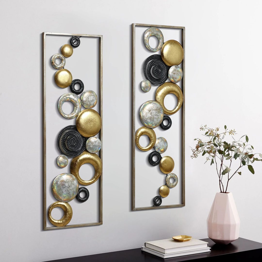 ZenVora Set of 2 Modern Multi-Color Abstract Metal Wall Decor Panels, Decorative Wall Art for Living Room and Bedroom