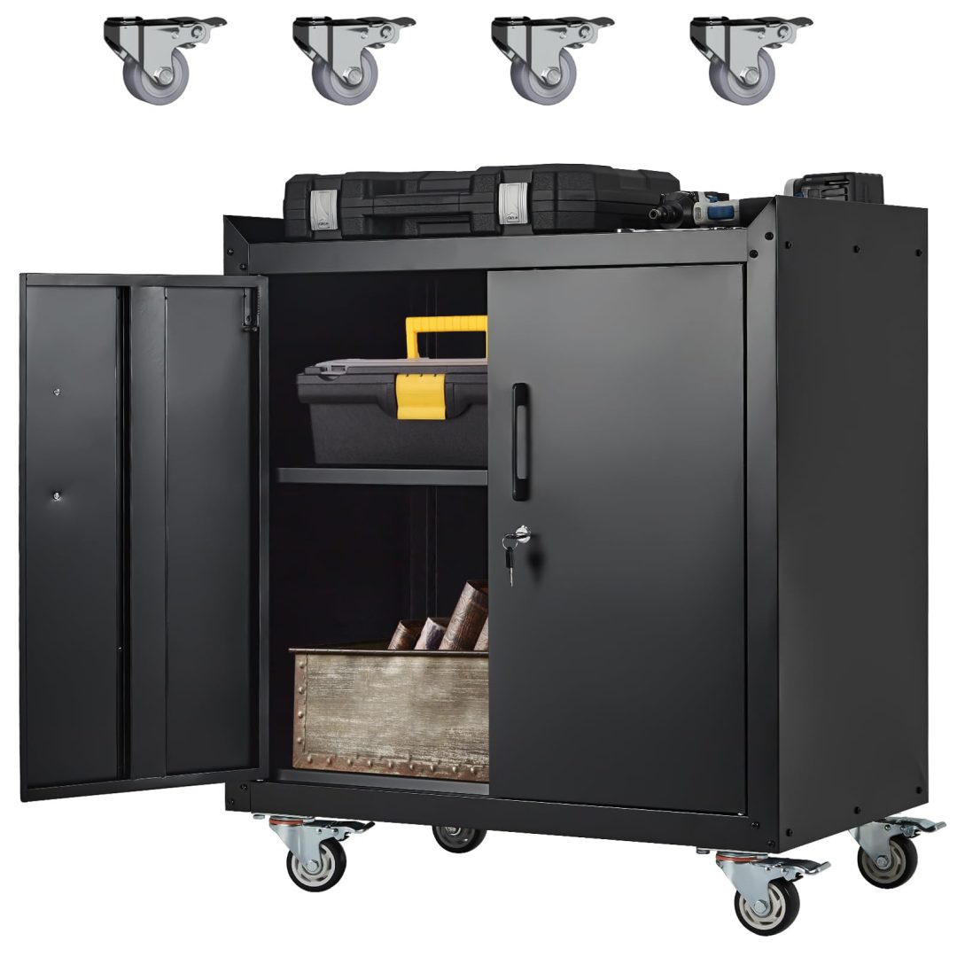 ZenVora Rolling Garage Storage Cabinet with Wheels - Metal Lockable Tool Cabinet with Adjustable Shelves