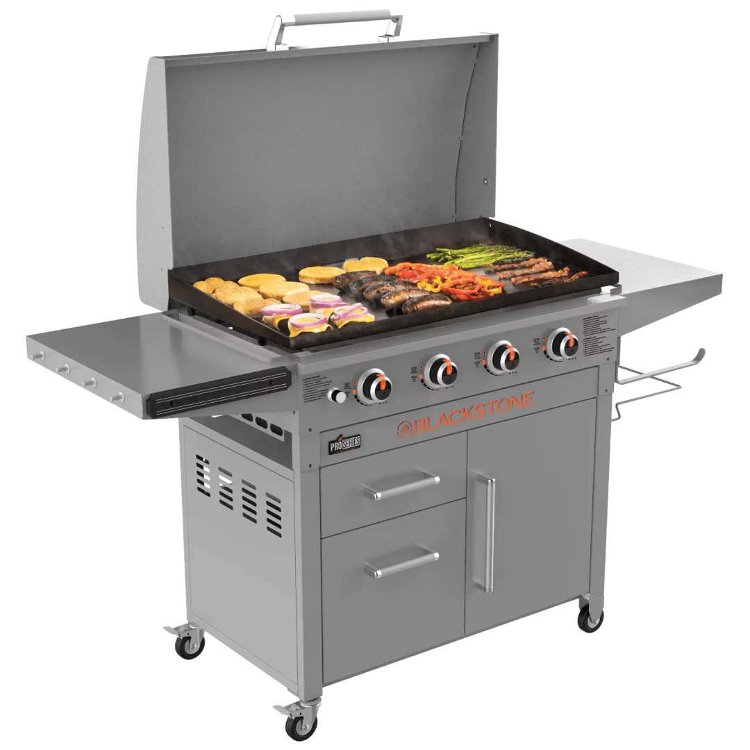 ZenVora 36" 4-Burner Propane Griddle Station – 768 sq in Cooking Surface with Hood & Cabinet