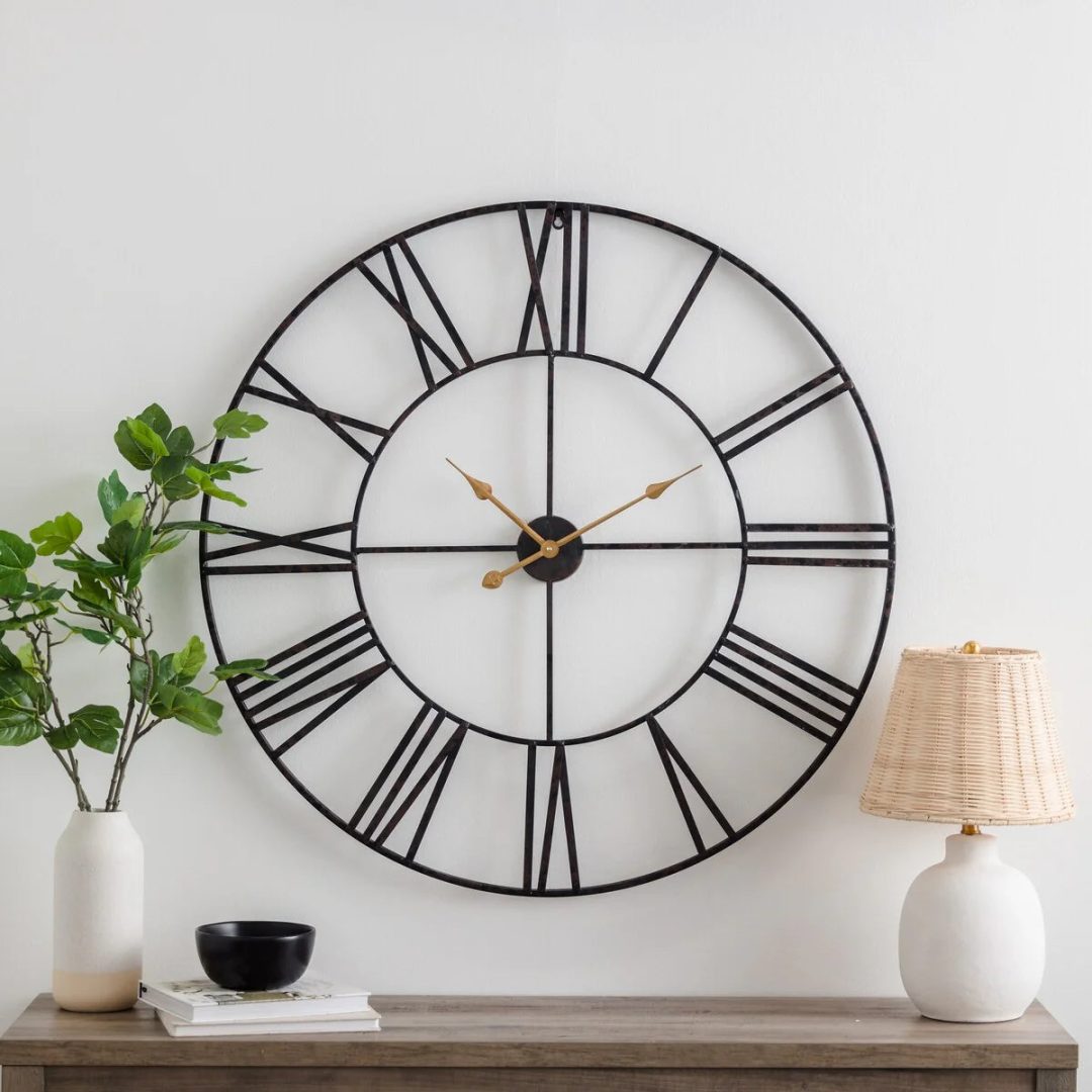 ZenVora Modern Round Metal Wall Clock, Decorative Circular Hanging Clock for Living Room, Bedroom and Office