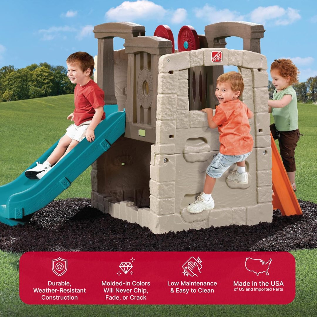 ZenVora Kids Outdoor Playset with Slide & Climbing Wall, Backyard Playground Equipment for Children