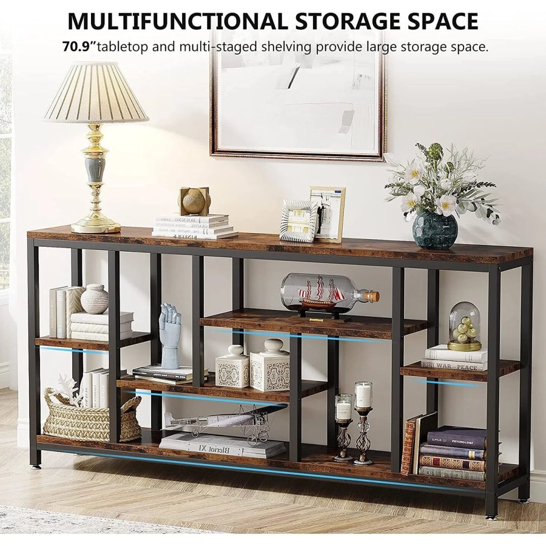 ZenVora 70.9 Inch Console Sofa Table with Storage, 3-Tier Entryway Table for Hallway