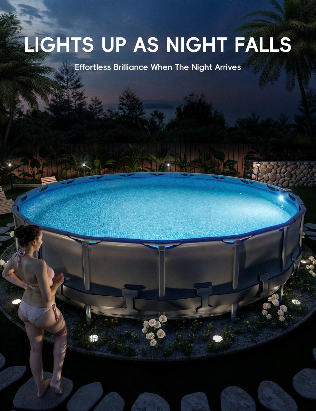 ZenVora Solar Pool Lights for Steel Wall Above Ground Pools, Solar Powered LED Swimming Pool Lighting
