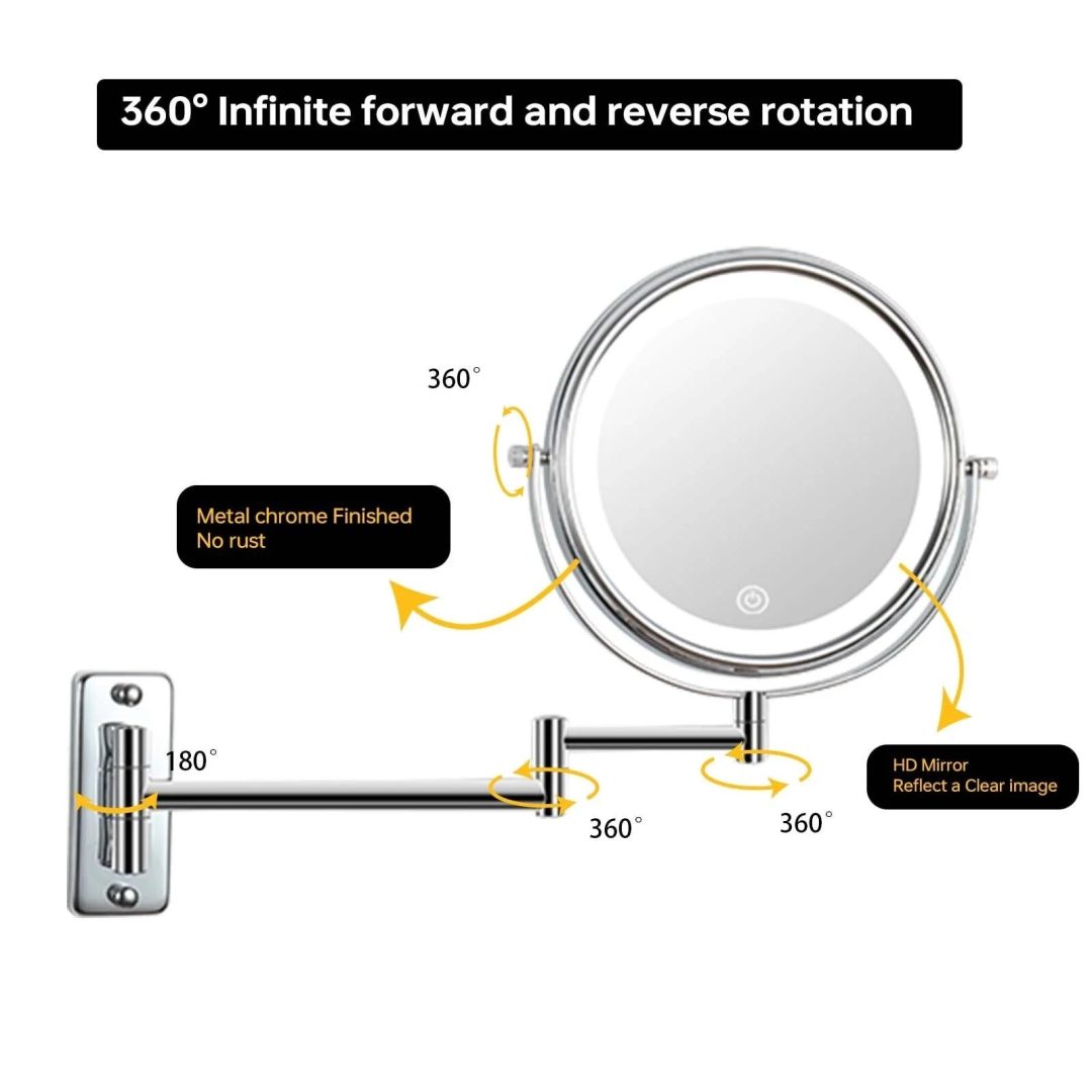 ZenVora 8 Inch Round Wall Mounted Makeup Mirror, Rechargeable, 1X/10X Magnification, 3-Color LED Lights