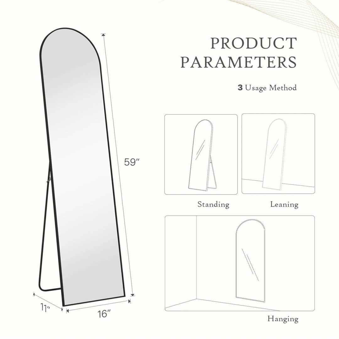 ZenVora Full Length Mirror with Stand, Aluminum Alloy Frame Full Body Floor Mirror for Bedroom and Cloakroom