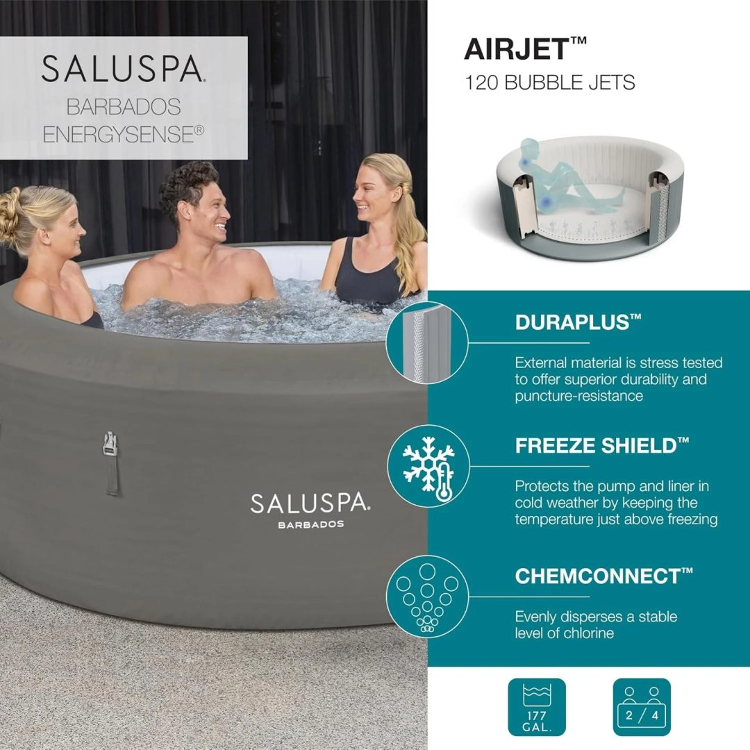 ZenVora 71 x 26-Inch Inflatable Hot Tub Spa for 2-4 Persons, Portable, with 2 Covers, Black