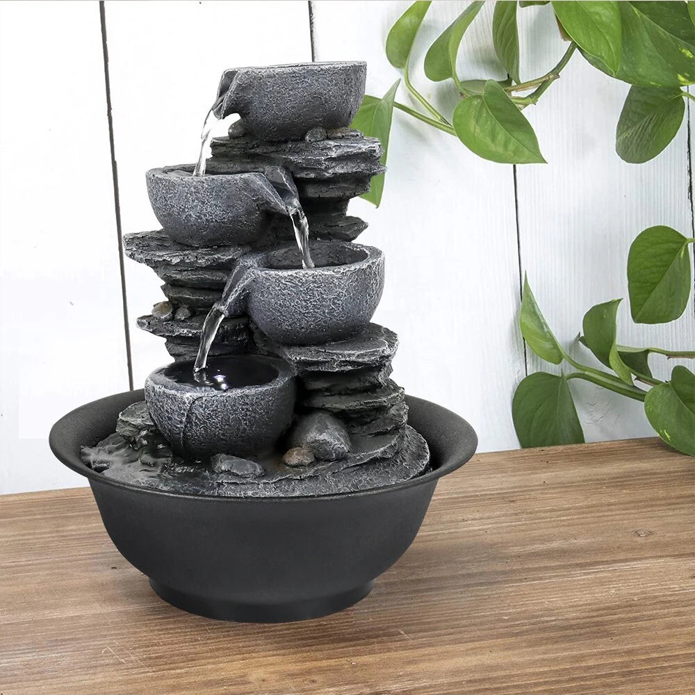 ZenVora 4-Tier Indoor Water Fountain, Relaxing Waterfall Feature for Home, Living Room and Bedroom Decor