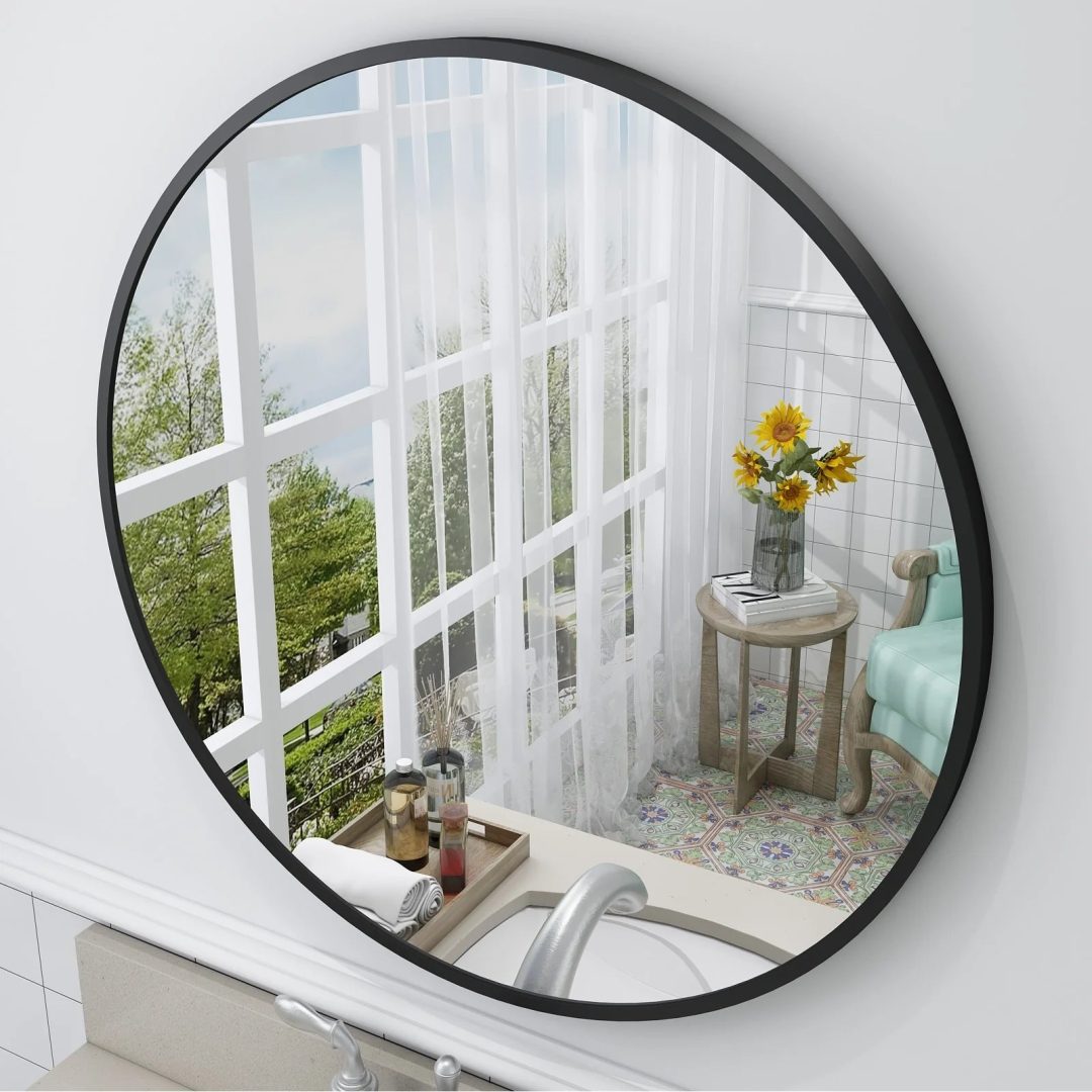 ZenVora Round Metal Black Frame Bathroom Vanity Mirror, Wall Mounted Decorative Mirror