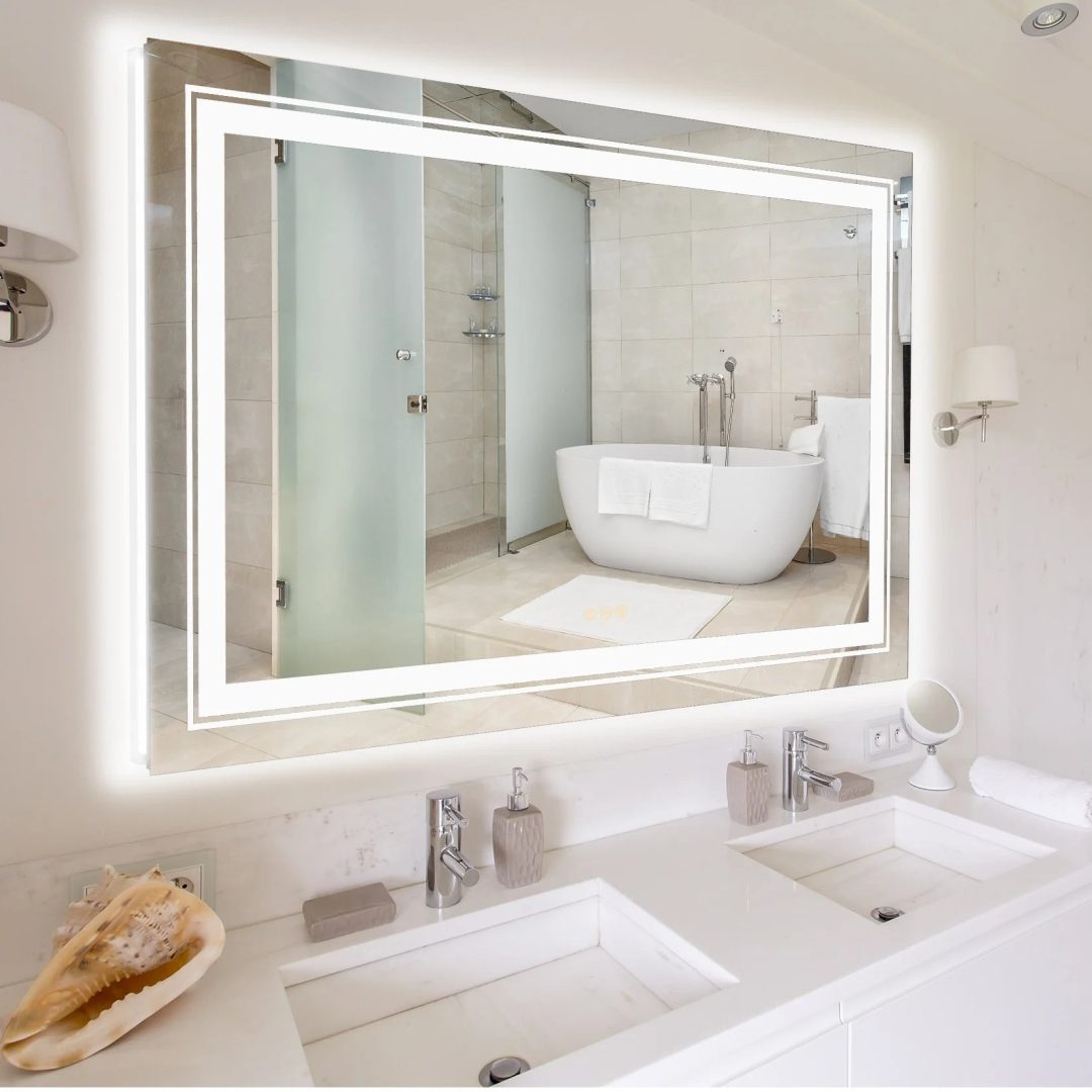 ZenVora Extra Large LED Lighted Bathroom Mirror, Anti-Fog Wall Mounted Vanity Mirror with 3 Colors
