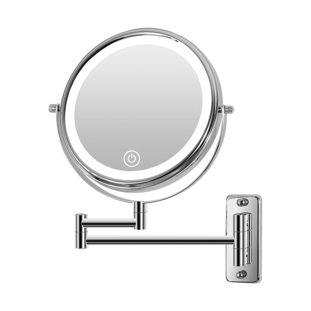 ZenVora 8 Inch Round Wall Mounted Makeup Mirror, Rechargeable, 1X/10X Magnification, 3-Color LED Lights