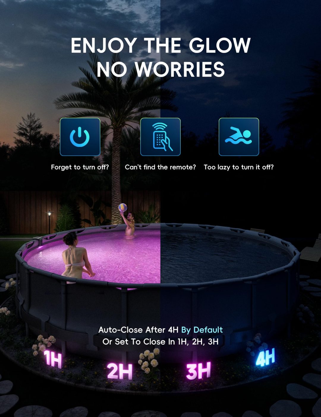 ZenVora Solar Pool Lights for Steel Wall Above Ground Pools, Solar Powered LED Swimming Pool Lighting
