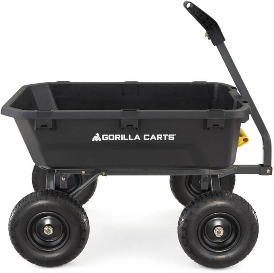 7-Cubic-Foot Poly Dump Garden Cart with No-Flat Tires, 1,200-Lb. Capacity, Black