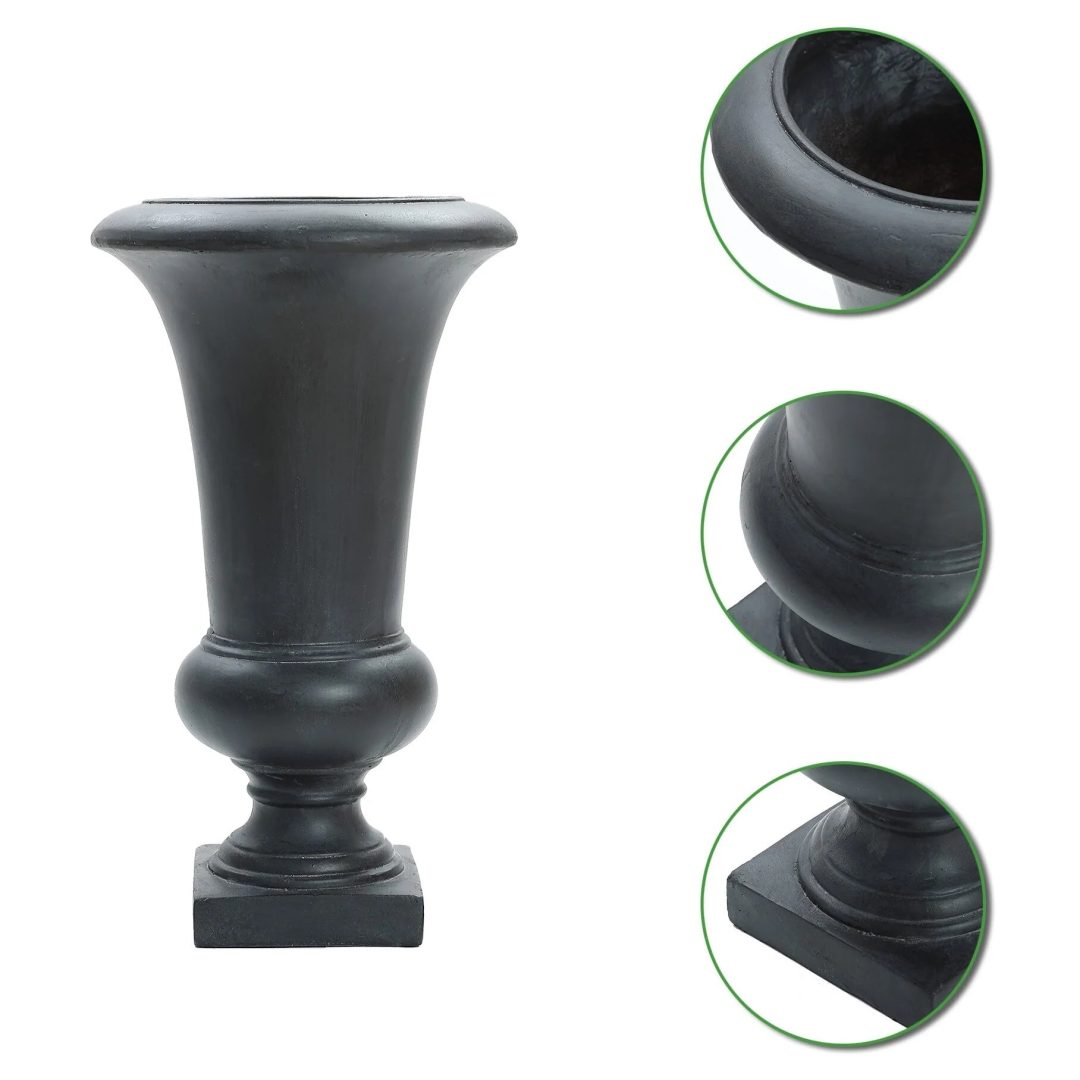 ZenVora 22.75" Tall Handmade Fiber Stone Urn Planter Pot, Decorative Outdoor Garden Flower Container for Patio and Home