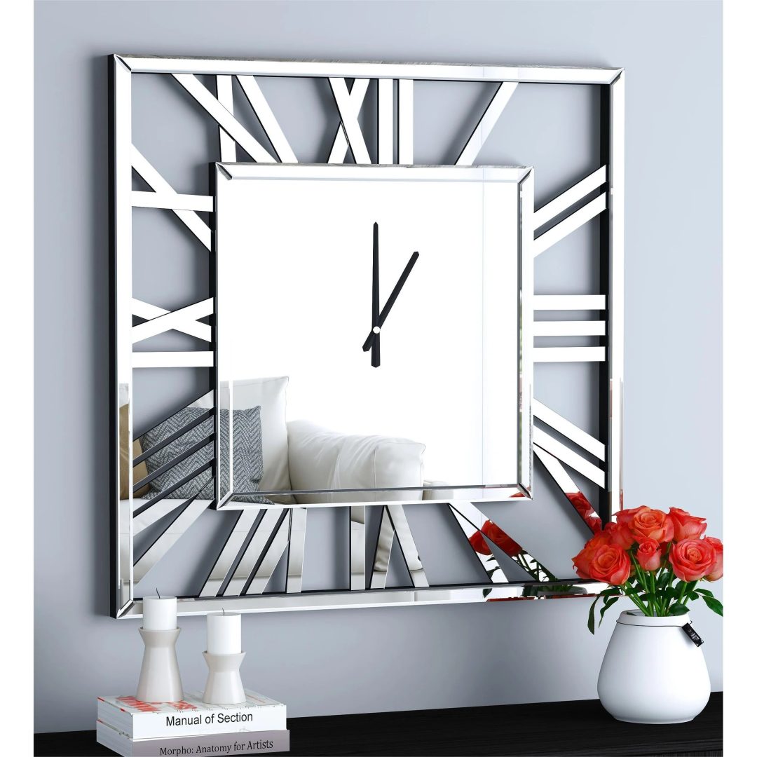 ZenVora Large Modern Mirrored Wall Clock, Oversized Decorative Hanging Clock for Living Room, Bedroom and Home Decor