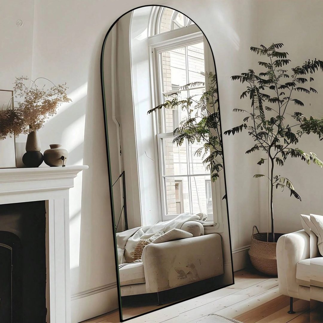 ZenVora Arched Full Length Wood Floor Mirror, Full Body Standing and Wall Mounted Mirror for Bedroom, Living Room and Home Decor