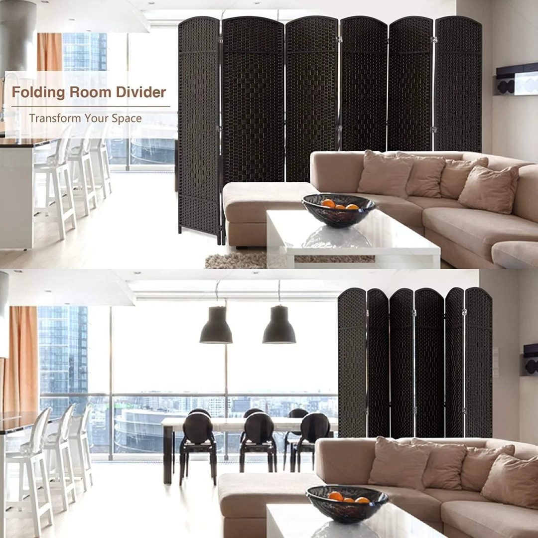 ZenVora 6 FT Tall Woven Fiber Room Divider, Freestanding Folding Privacy Screen