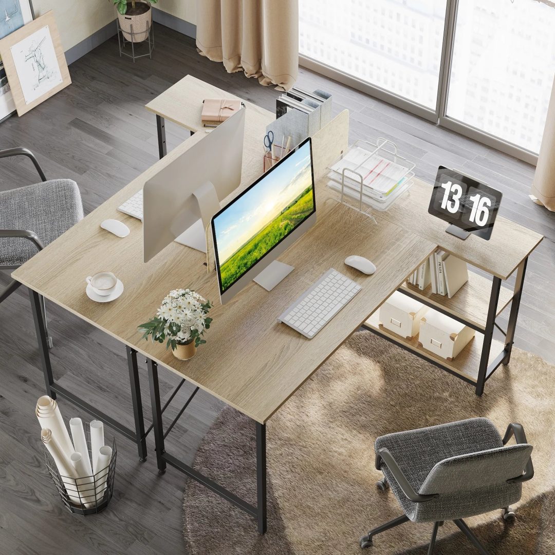 ZenVora Small L Shaped Computer Desk with Storage Shelves, Compact Corner Workstation for Home Office and Study