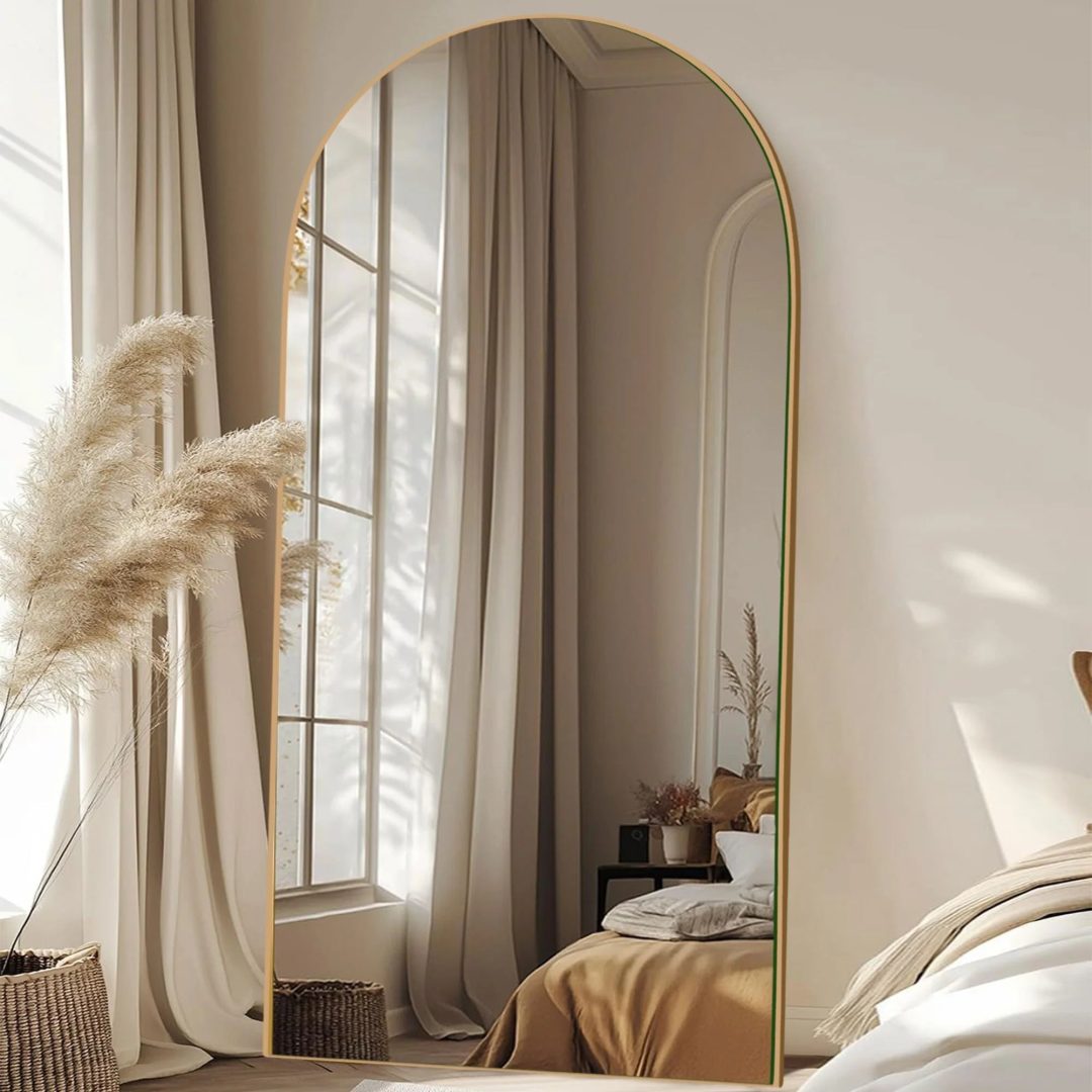 ZenVora Arched Full Length Wood Floor Mirror, Full Body Standing and Wall Mounted Mirror for Bedroom, Living Room and Home Decor