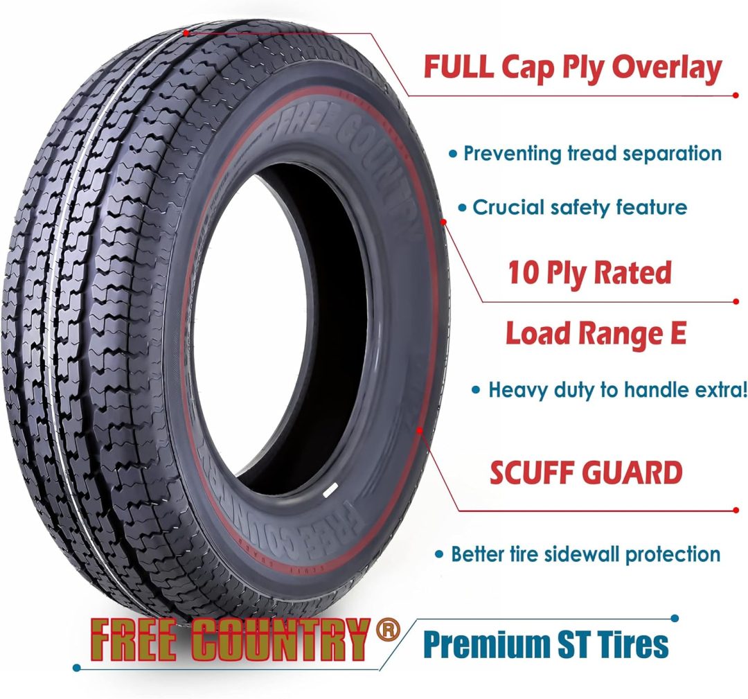 ZenVora Set of 4 ST205/75R15 10-Ply Load Range E Steel-Belted Radial Trailer Tires with Scuff Guard