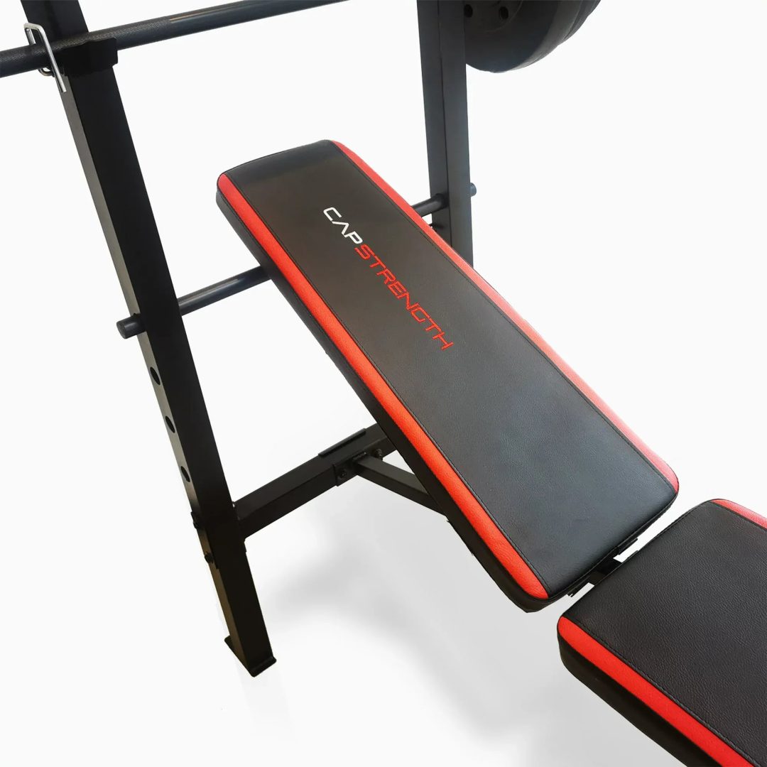 ZenVora Adjustable Standard Weight Bench with Rack and Leg Extension, 90 lb. Weight Set