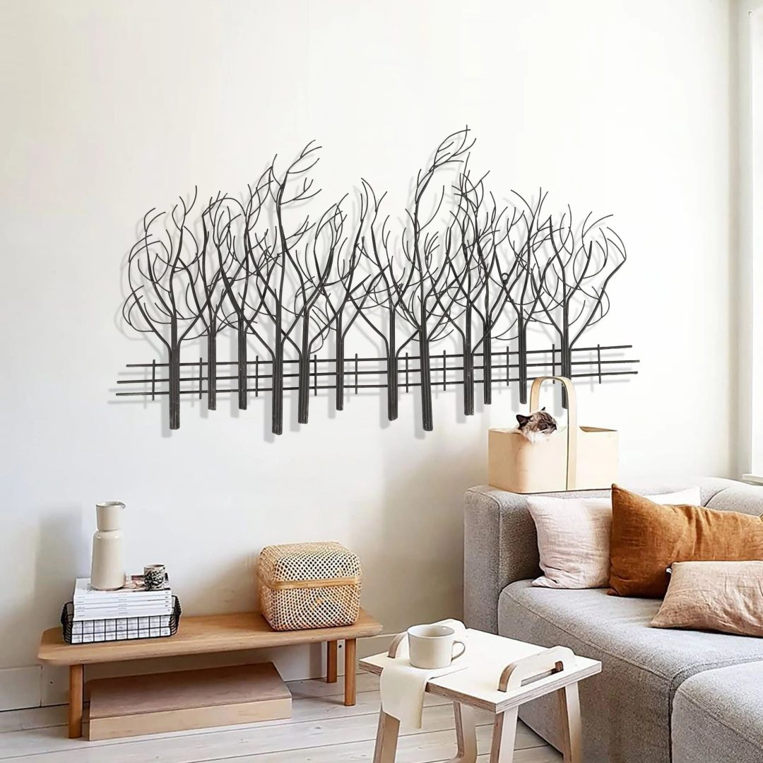 ZenVora Black Metal Tree Wall Decor, Modern Forest Design Wall Art Sculpture for Living Room, Bedroom and Home Decoration