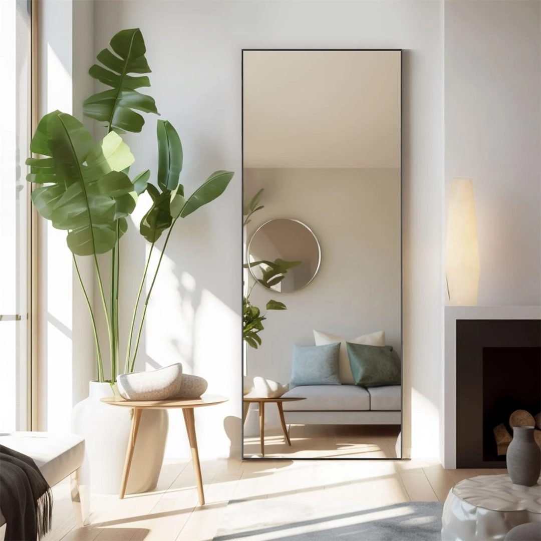 ZenVora Full Length Mirror with Stand, Aluminum Alloy Frame Full Body Floor Mirror for Bedroom and Cloakroom