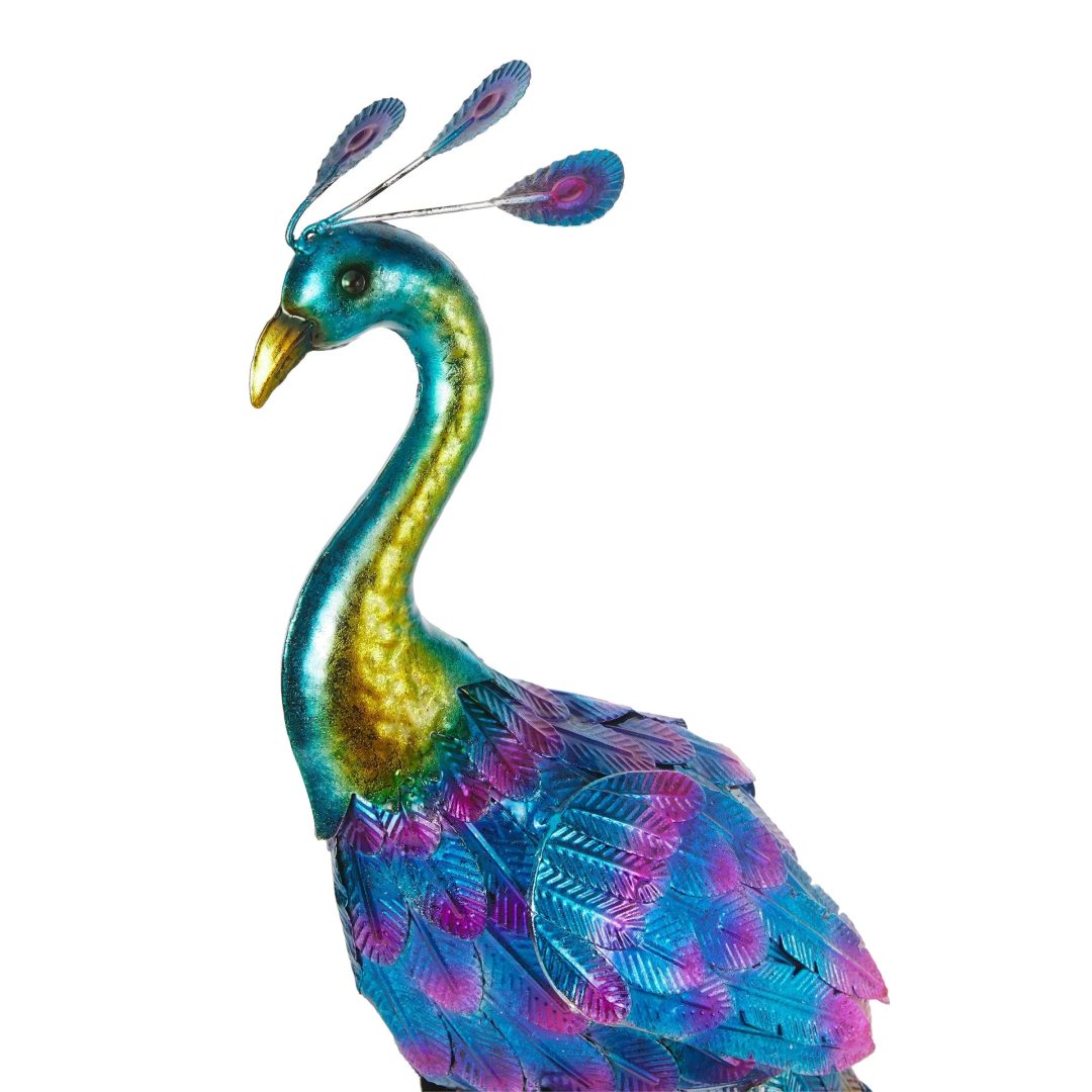 ZenVora Tall Metallic Peacock Garden Statue, Multicolor Outdoor Standing Bird Sculpture for Yard, Patio and Garden Decoration