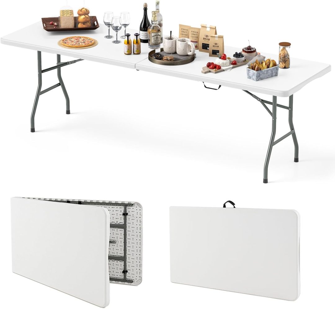 ZenVora 8FT Folding Table 350LBS – Heavy Duty Plastic Table with HDPE Top & Handle