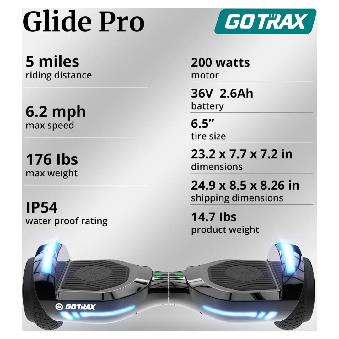 ZenVora Bluetooth Self-Balancing Hoverboard, 6.5-Inch Wheels, 7-Color Lights, 44-176 Lb. Capacity, Silver