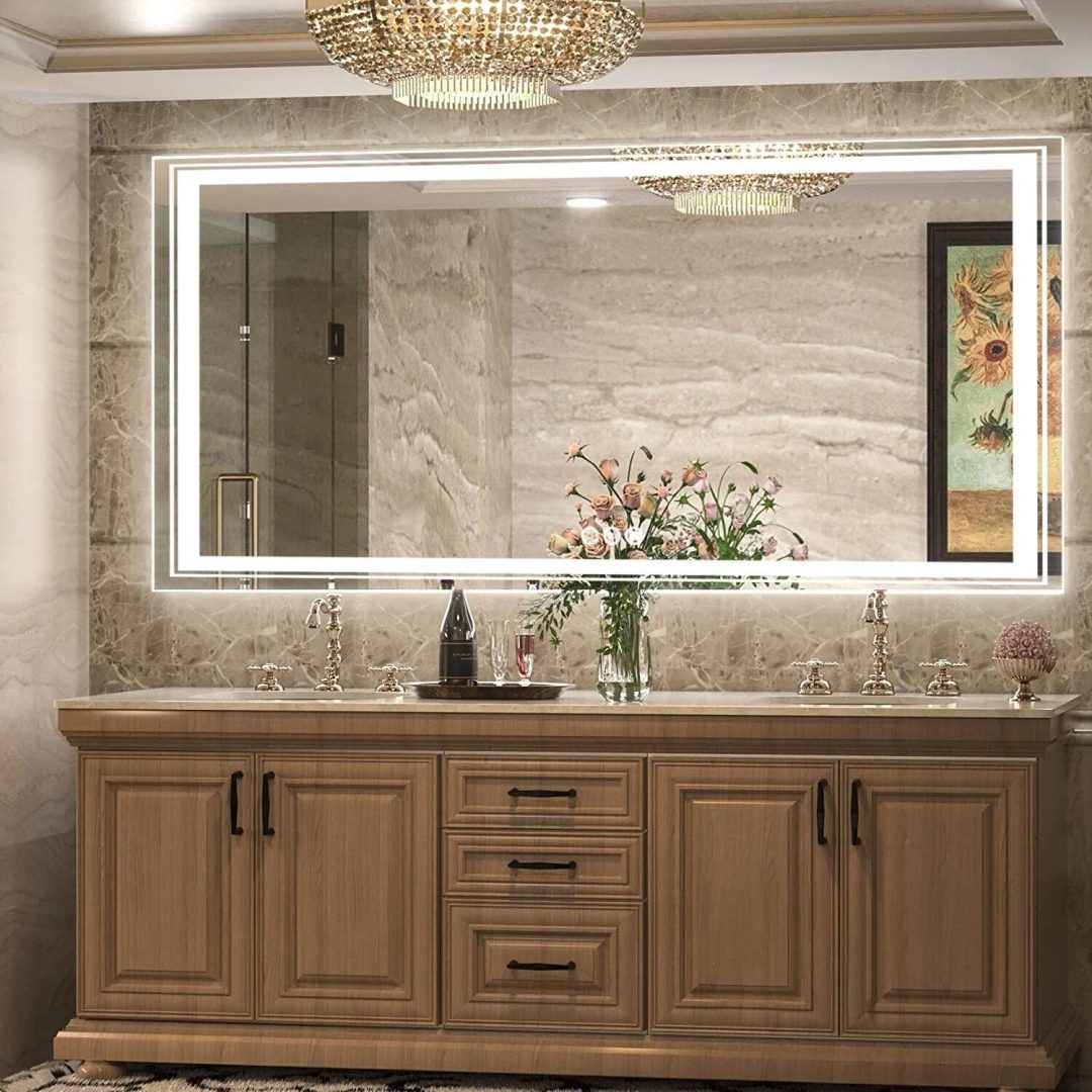 ZenVora Extra Large LED Lighted Bathroom Mirror, Anti-Fog Wall Mounted Vanity Mirror with 3 Colors