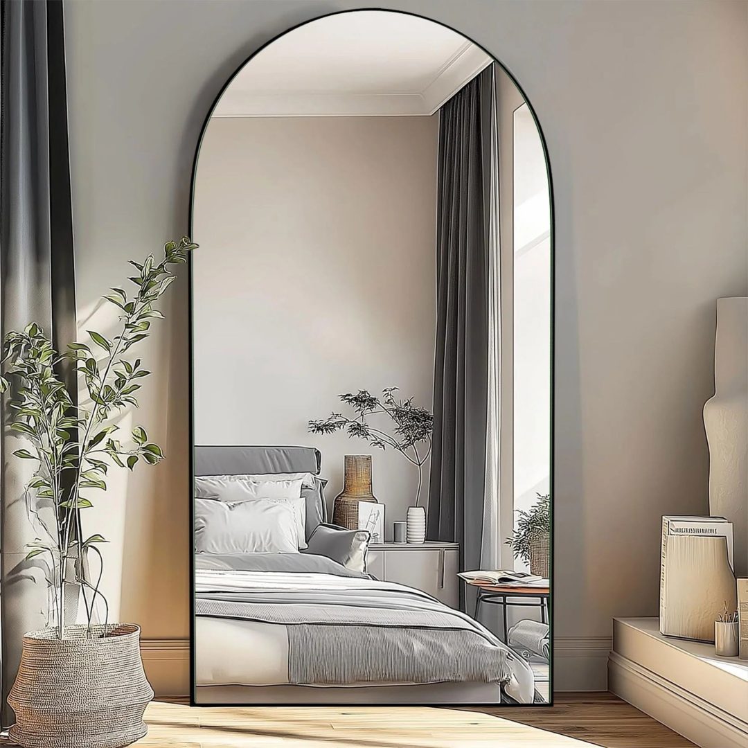 ZenVora Arched Full Length Wood Floor Mirror, Full Body Standing and Wall Mounted Mirror for Bedroom, Living Room and Home Decor