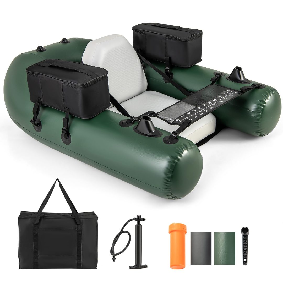 ZenVora Inflatable Float Tube – Fishing Belly Boat with Fish Ruler, 2 Storage Bags, Pump & Carry Bag