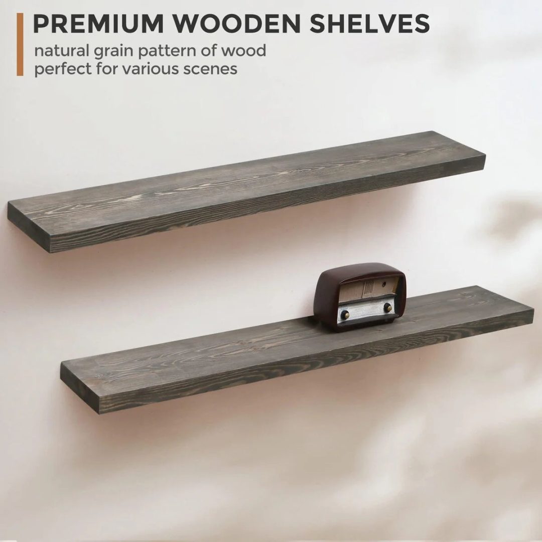 ZenVora Set of 2 Handcrafted European Pine Floating Wall Shelves, Natural Rustic Wood