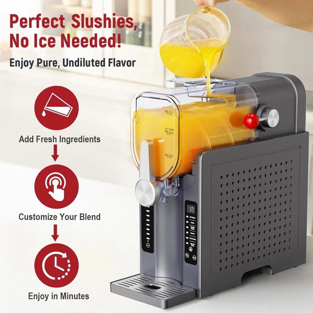 ZenVora Slushie Machine for Home, No-Ice Frozen Drink Maker, Real-Time Temperature Display, Auto-Cleaning, 6 Preset Modes, Frozen Margaritas, Cocktails, Frappes, Smoothies, Milkshakes