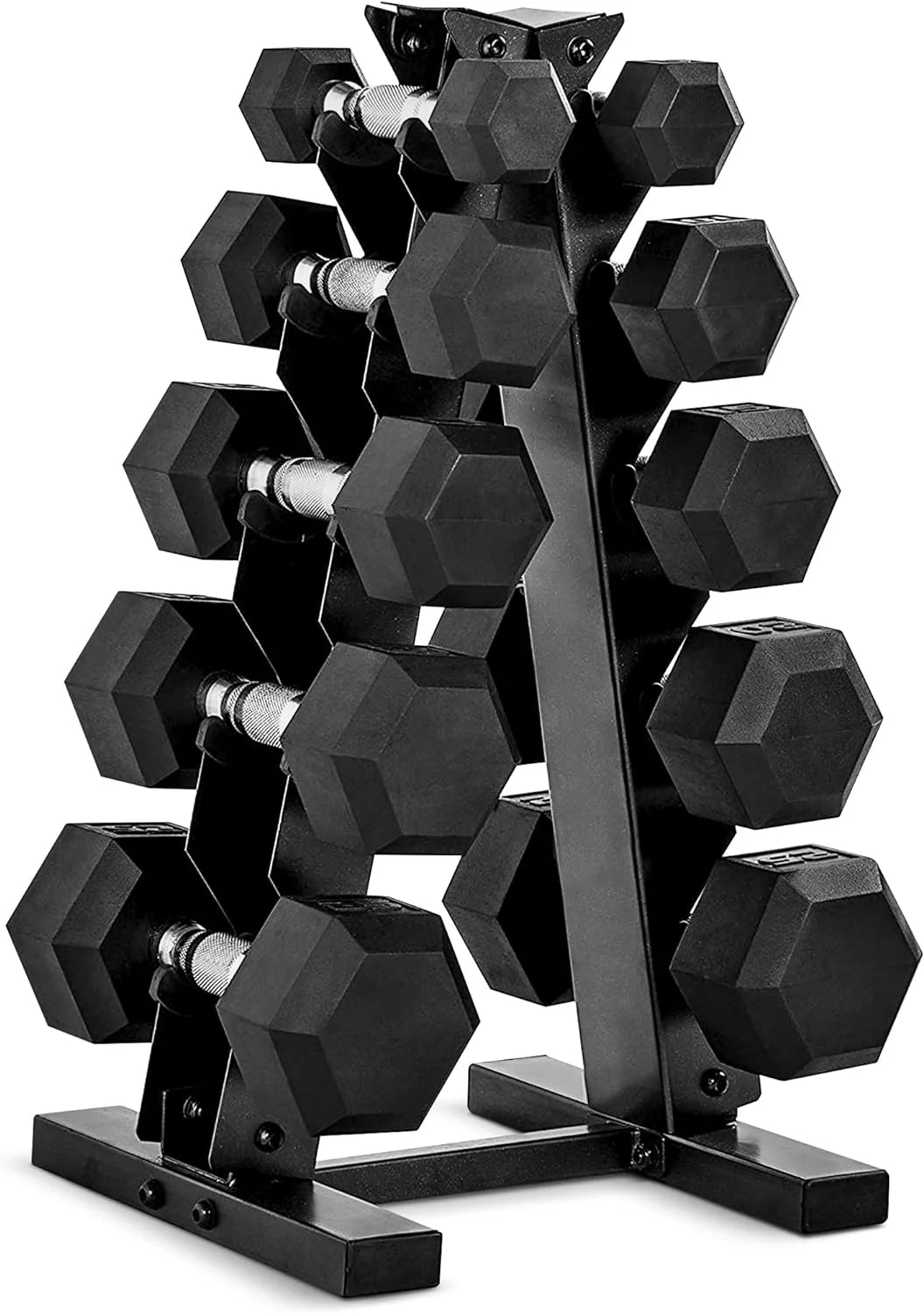ZenVora 150 LB Coated Hex Dumbbell Weight Set with Vertical Rack, Black