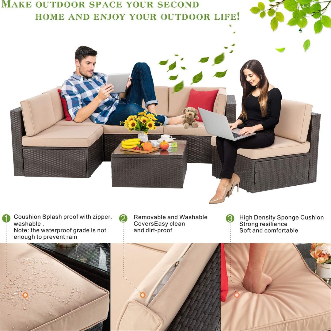 ZenVora 5-Piece All-Weather Patio Furniture Set with Ottoman, Outdoor Wicker Conversation Sofa Set with Cushions for Garden, Deck & Backyard