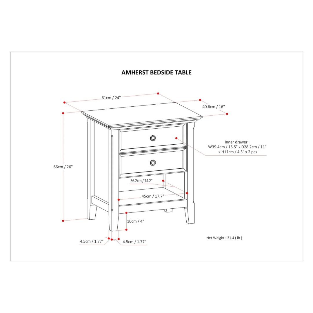 ZenVora 24 Inch Wide Solid Wood Nightstand, Bedside Table and Bedroom End Table