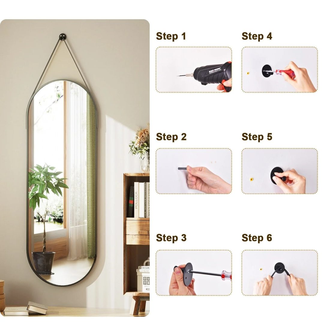 ZenVora 48 x 16 Inch Full Length Wall Mirror with Leather Strap, Hanging Full Body Mirror for Bedroom, Entryway and Home Decor