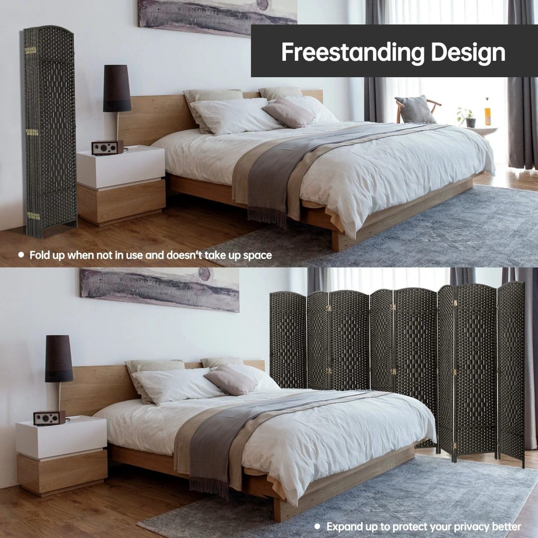 ZenVora 6 FT Tall Woven Fiber Room Divider, Freestanding Folding Privacy Screen