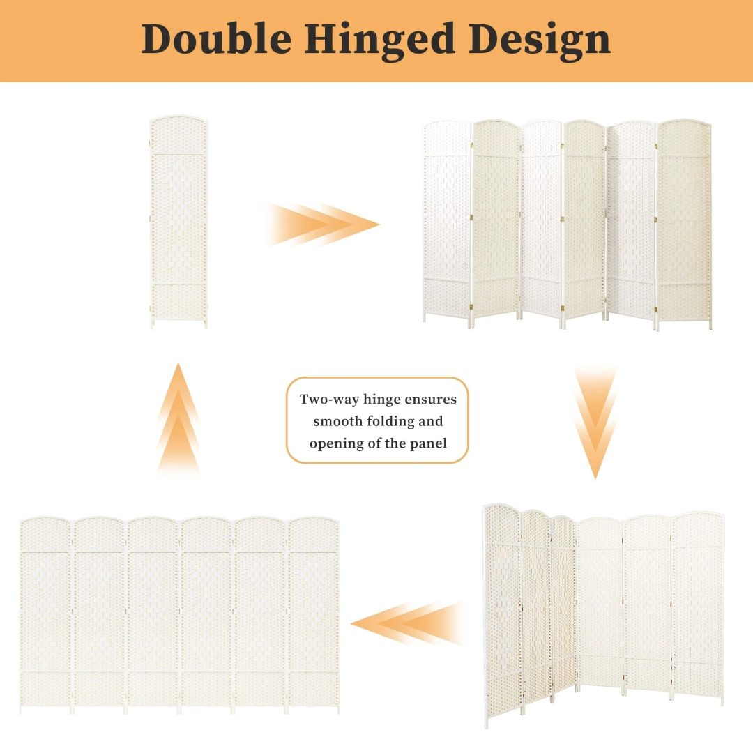 ZenVora 6 FT Tall Woven Fiber Room Divider, Freestanding Folding Privacy Screen