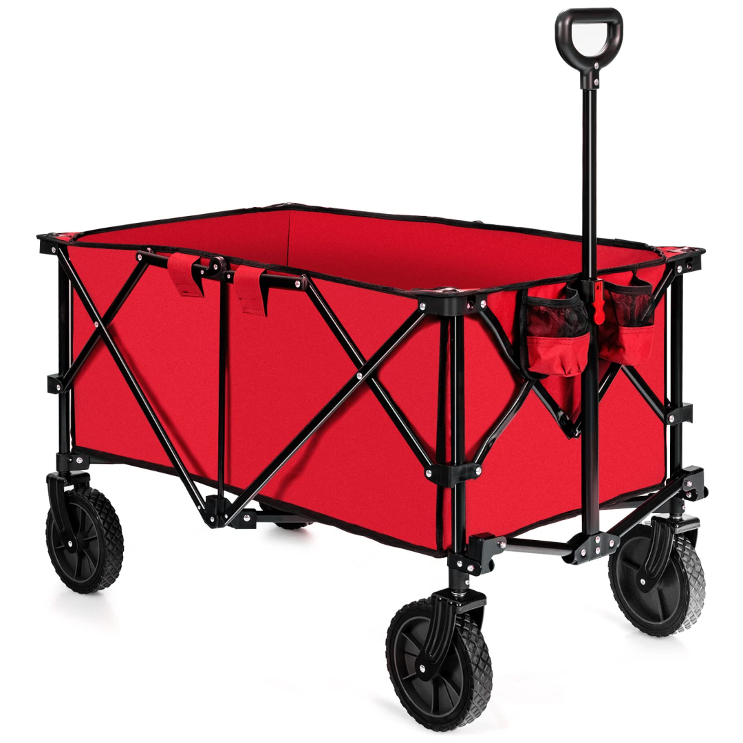 ZenVora Collapsible Folding Utility Wagon Cart with Universal Wheels, Adjustable Handle and Cover Bag
