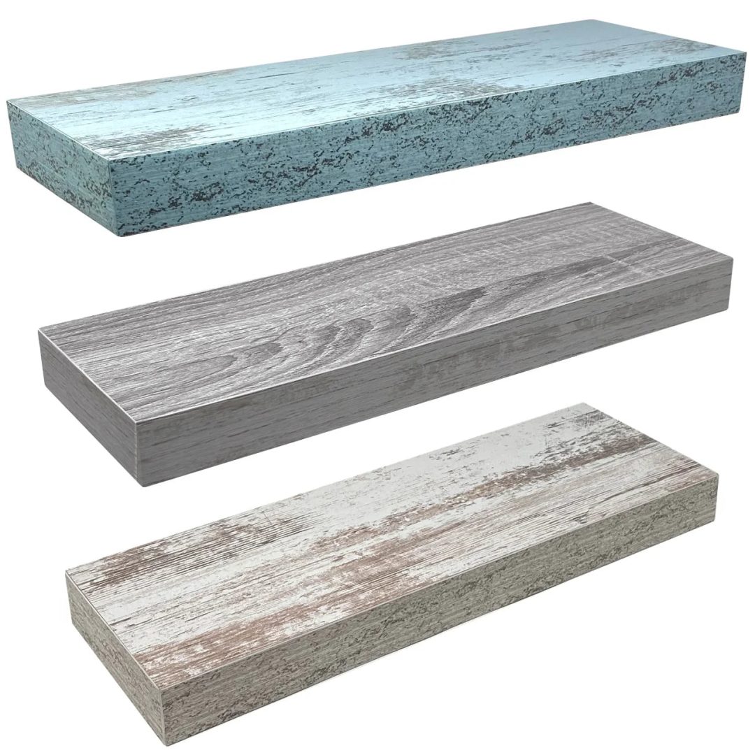 ZenVora 3-Pack Rustic Wood Floating Wall Shelves, Beach Style Hanging Display and Storage Shelves