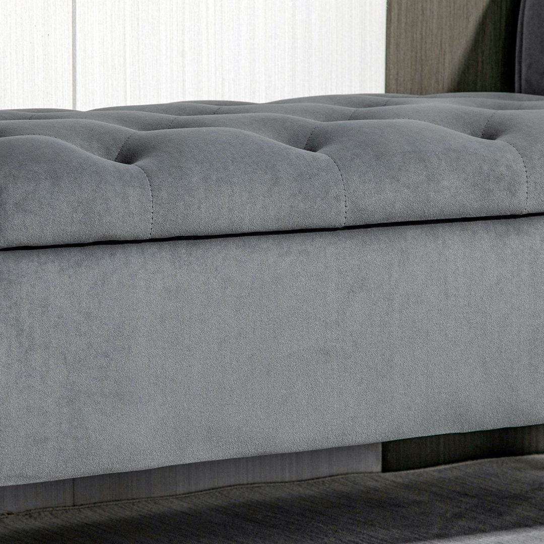 ZenVora Button-Tufted Storage Ottoman Bench, Upholstered Bed Bench with Rolled Armrests for Bedroom, Living Room and Hallway