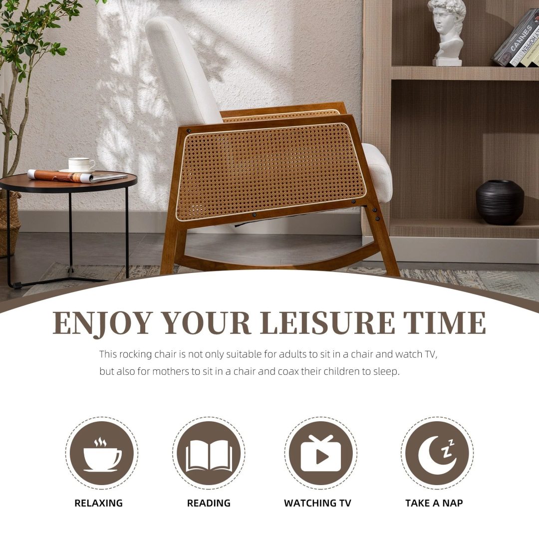 ZenVora Upholstered Tall Back Rocking Chair, Smooth Gliding Accent Armchair for Comfortable Living Room Seating
